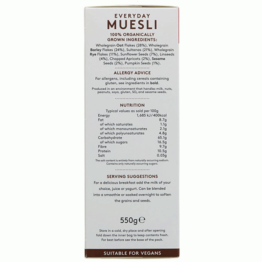 Alara Everyday Muesli (550g) by Alara Organic Alara Everyday Muesli (550g)JSUMX099
